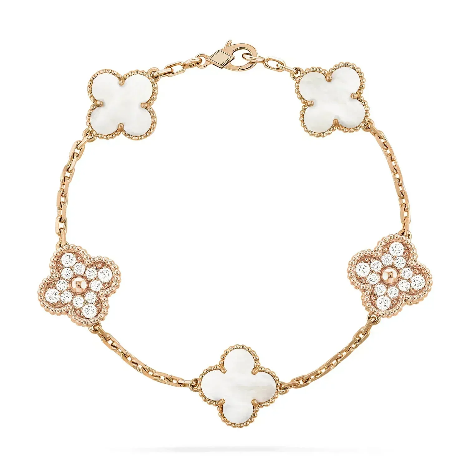 [VA]CLOVER BRACELET 5 MOTIF WHITE MOP DIAMOND