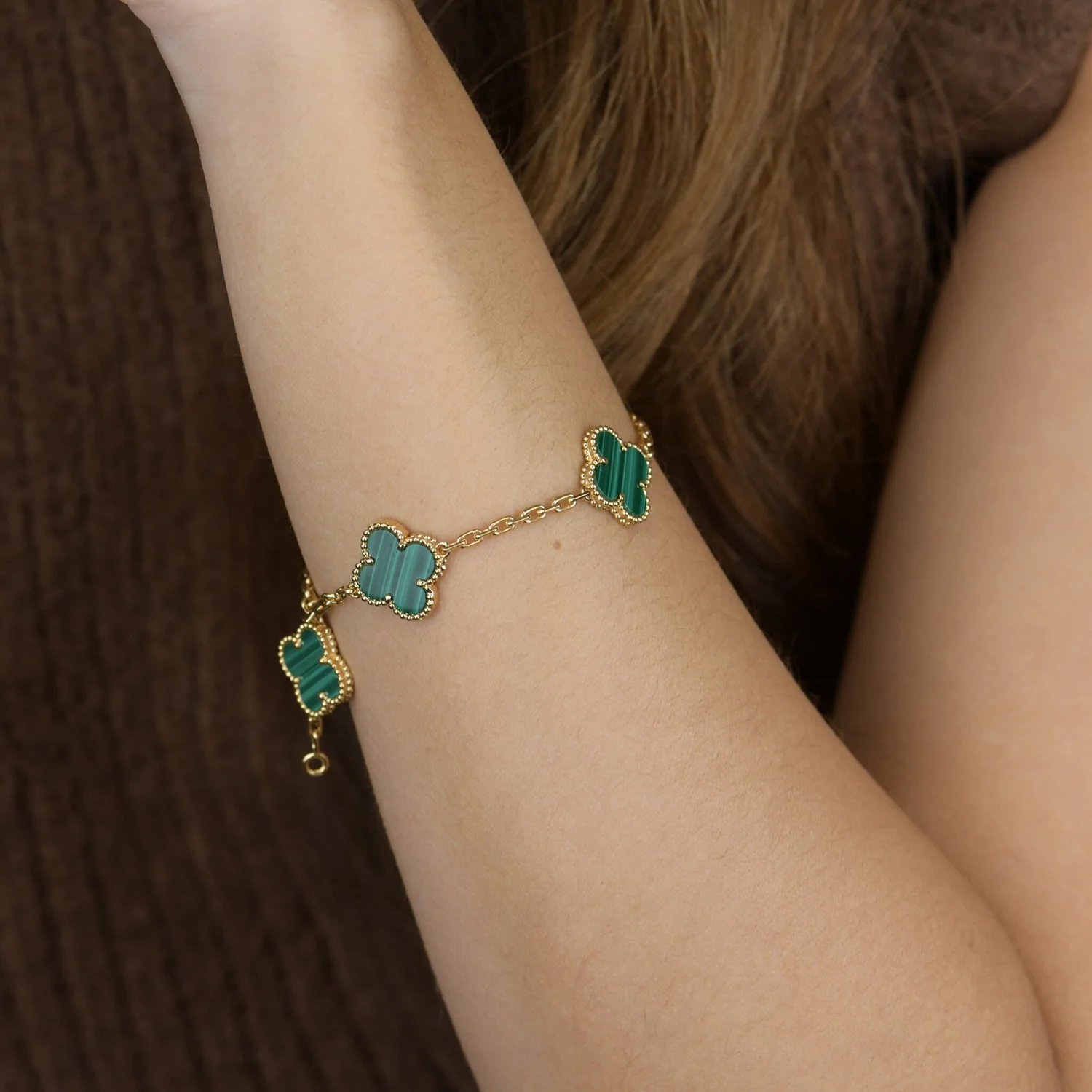 [VA]CLOVER 5 MOTIFS MALACHITE BRACELET