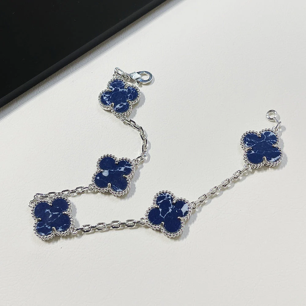 [VA]CLOVER 5 MOTIF PIETERSITE SILVER BRACELET