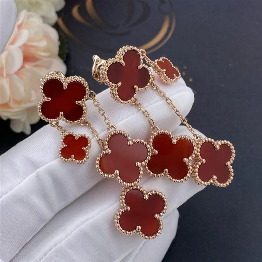 [VA]CLOVER EARRINGS CARNELIAN 4 MOTIFS PINK GOLD