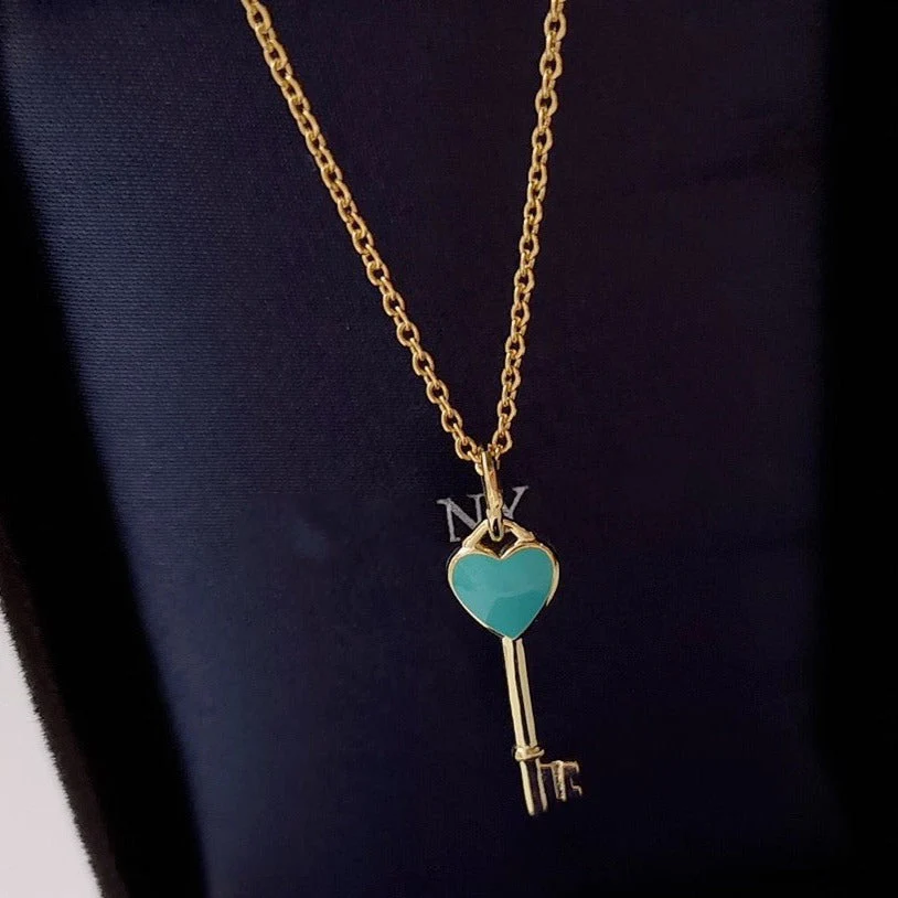 [TF]KEY PEDANT TURQUOISE HEART GOLD NECKLACE