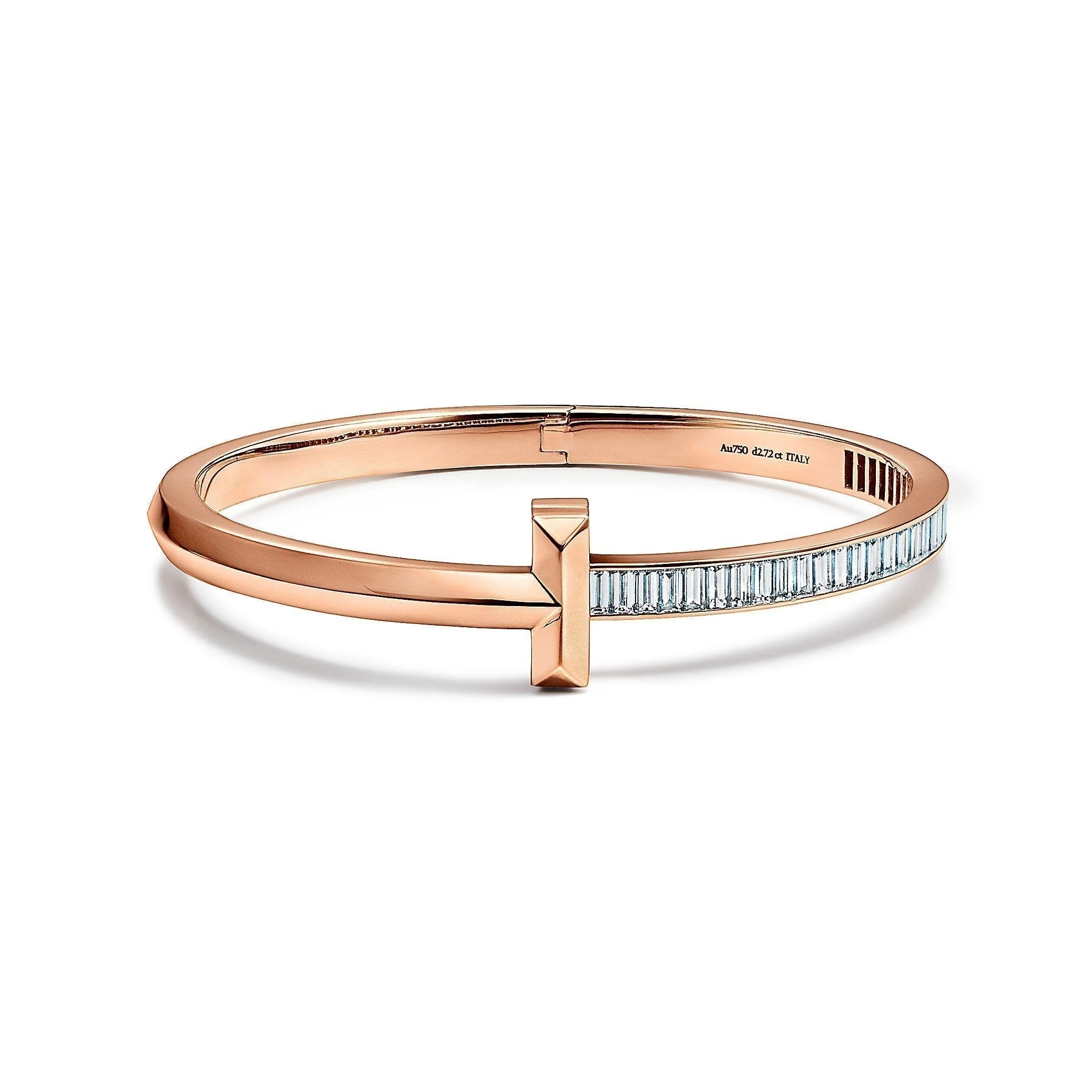 [TF]WIDE HINGED BRACELET ROSE GOLD WITH BAGUETTE DIAMONDS