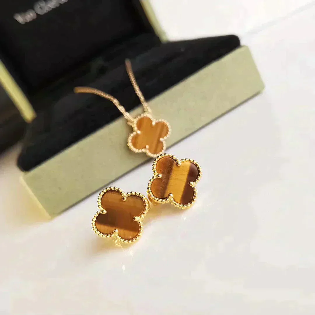 [VA]CLOVER MEDIUM 1 MOTIFS TIGER EYE EARRINGS