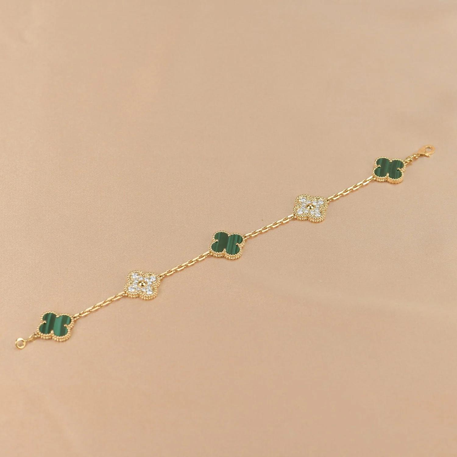 [VA]CLOVER  5 MOTIF MALACHITE DIAMOND BRACELET