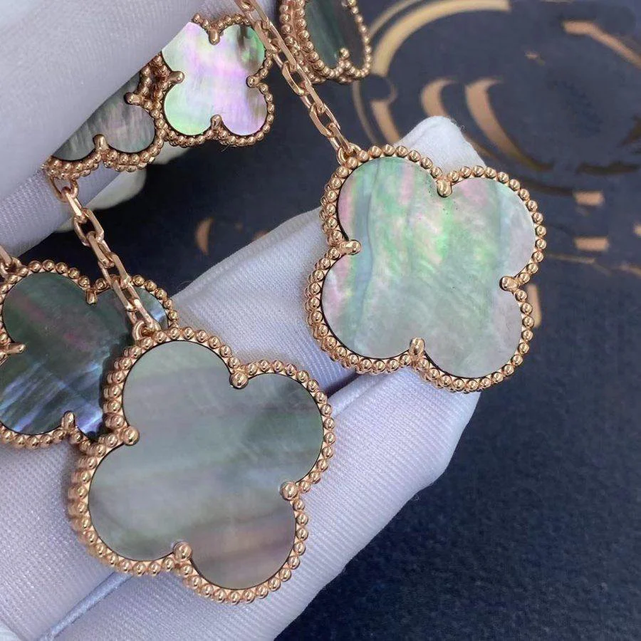 [VA]CLOVER EARRINGS DARK MOP 4 MOTIFS ROSE GOLD