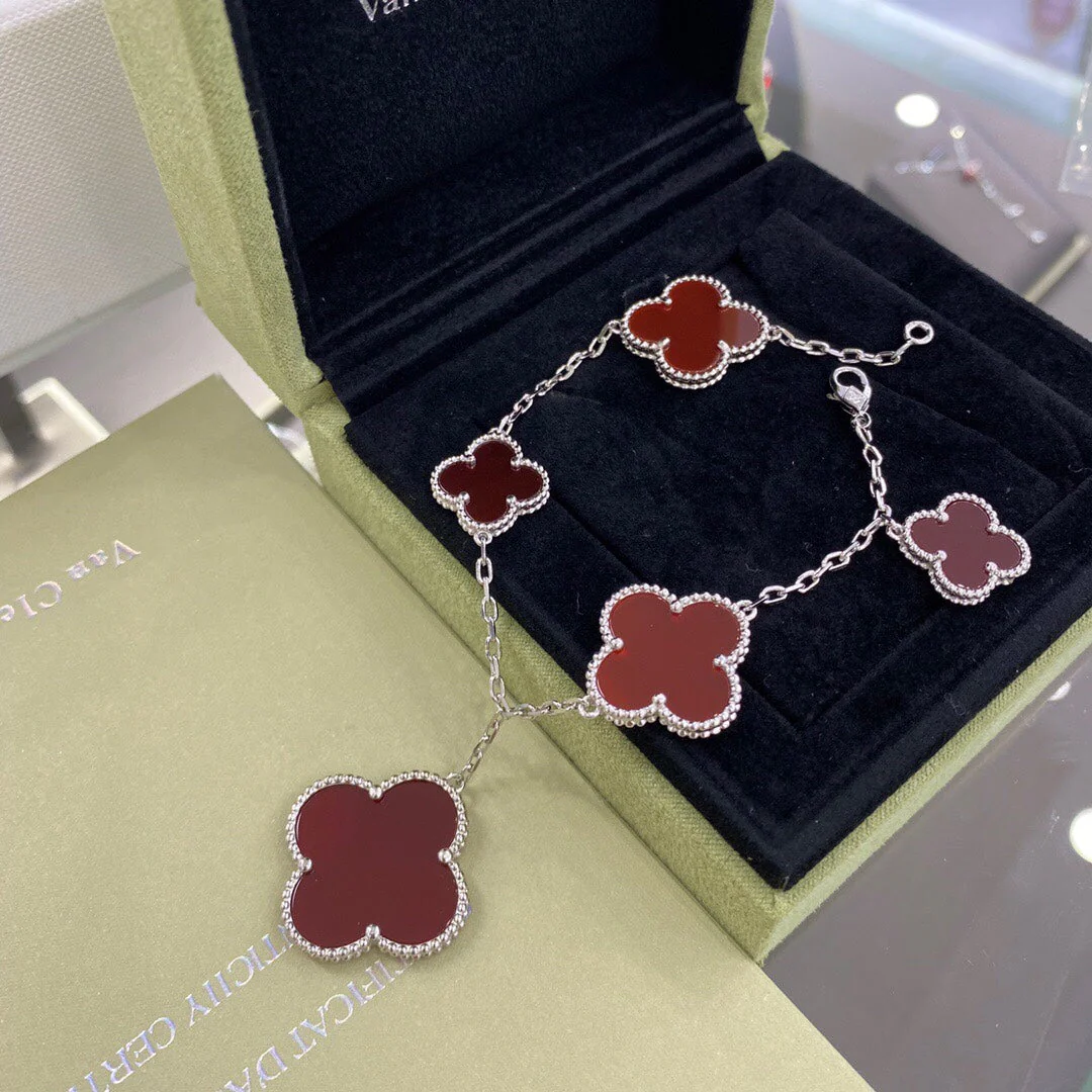 [VA]CLOVER 5 MOTIFS SIVLER CARNELIAN BRACELET