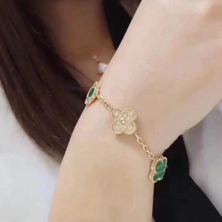 [VA]CLOVER  5 MOTIF MALACHITE DIAMOND BRACELET