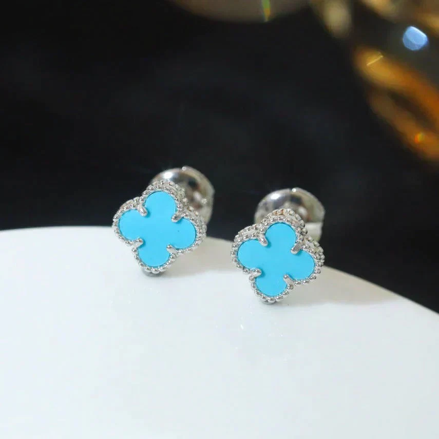 [VA]CLOVER MINI 9.5MM ONYX STUD EARRINGS SILVER