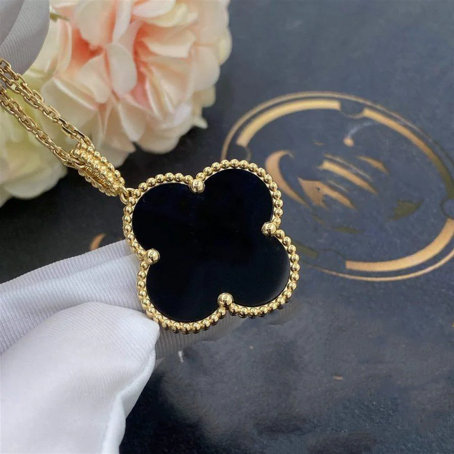 [VA]CLOVER 25MM GOLD ONYX BIG CLOVER NECKLACE