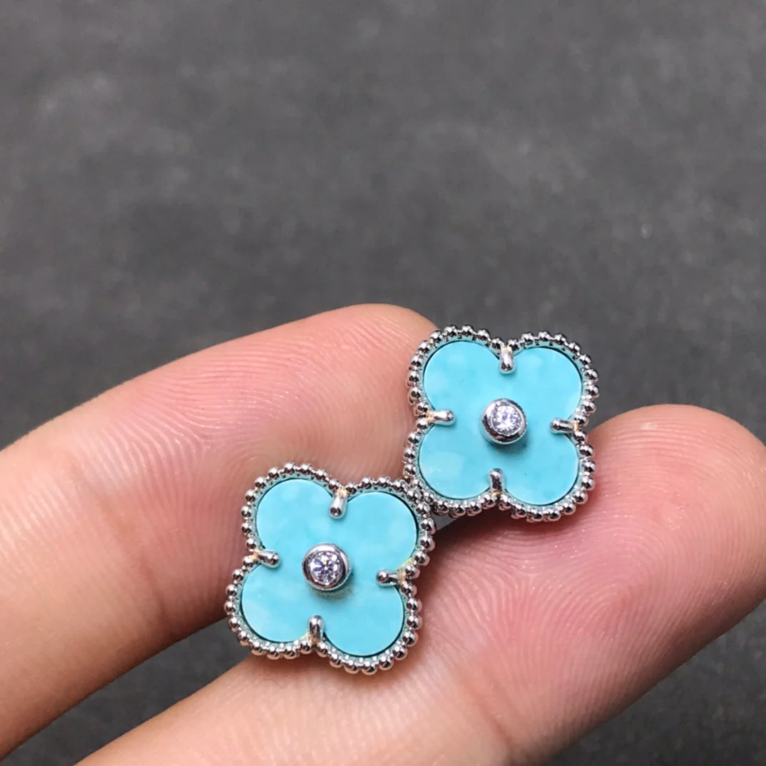 [VA]CLOVER 1 DIAMOND BLUE SKY SILVER EARRINGS