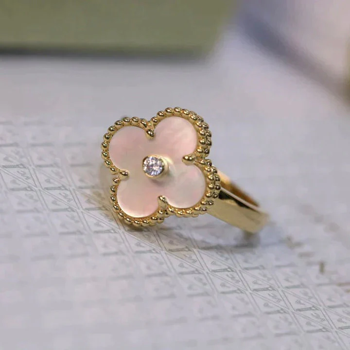 [VA]CLOVER PINK MOP RING GOLD DIAMOND