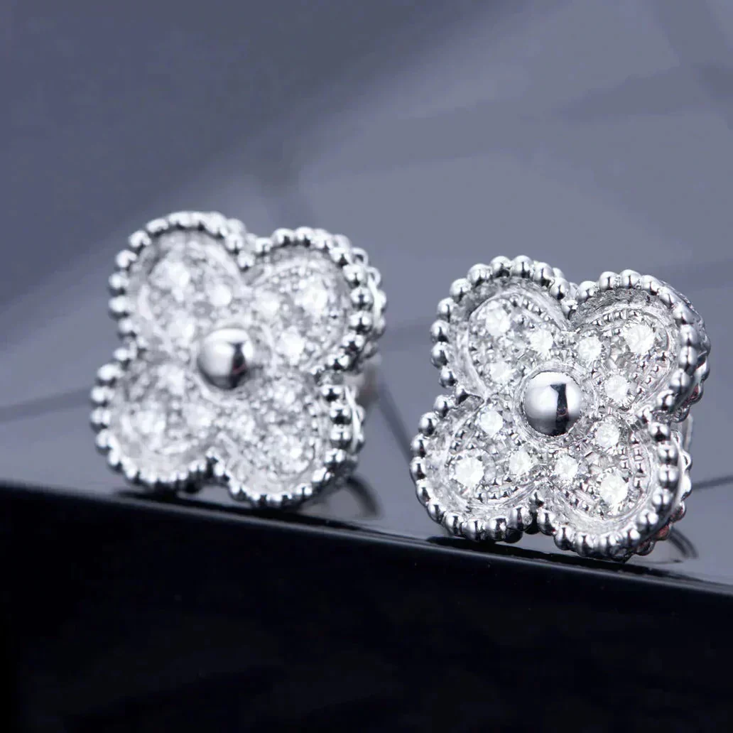 [VA]CLOVER 1 MOTIFS DIAMOND STUD EARRINGS SILVER