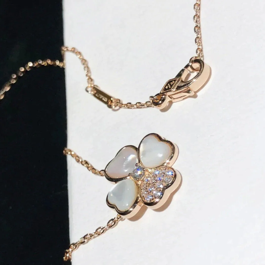 [VA]CLOVER MOP DIAMOND ROSE GOLD NECKLACE