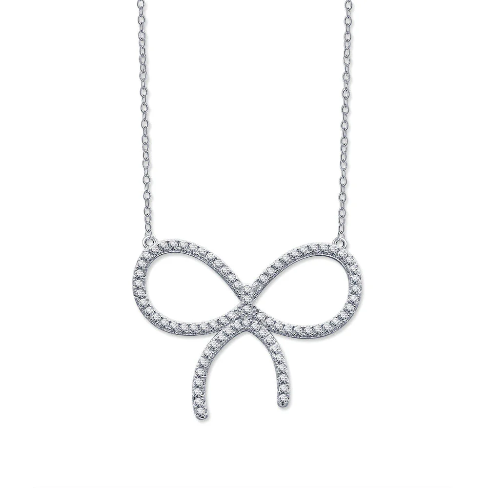 [TF]CLAW SET RHODIUM PLATED BOW NECKLACE