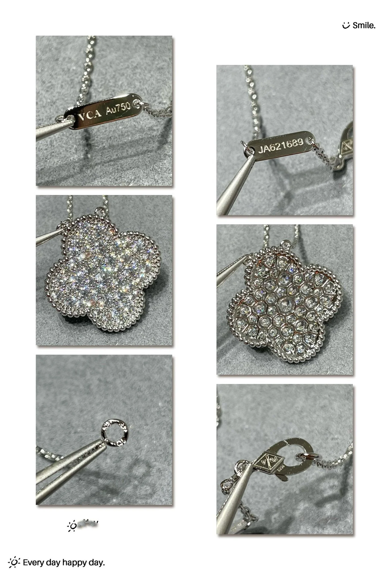 [VA]CLOVER 25MM LARGE PENDANT DIAMOND PAVED SILVER NECKLACE