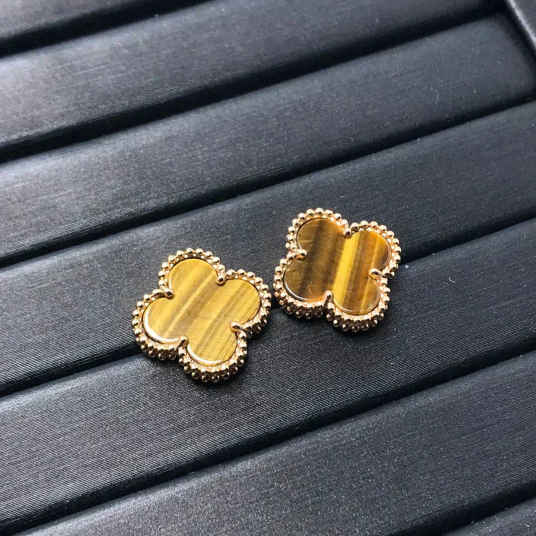 [VA]CLOVER MEDIUM 1 MOTIFS TIGER EYE EARRINGS