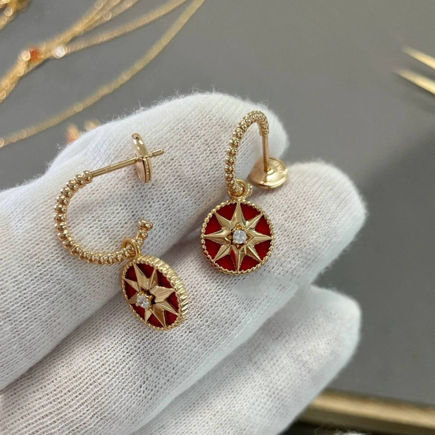 [CD]LUCKY STAR PINK GOLD CARNELIAN EARRINGS