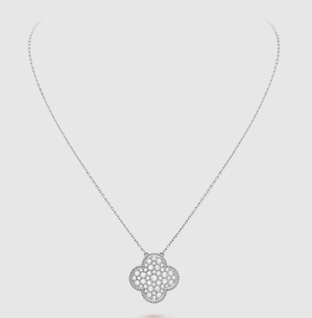 [VA]CLOVER 25MM LARGE PENDANT DIAMOND PAVED SILVER NECKLACE