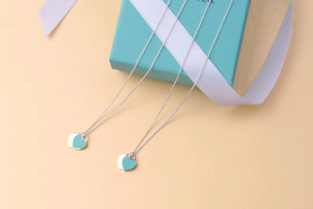 [TF]DOUBLE HEART TAG PENDANT SILVER MINI NECKLACE