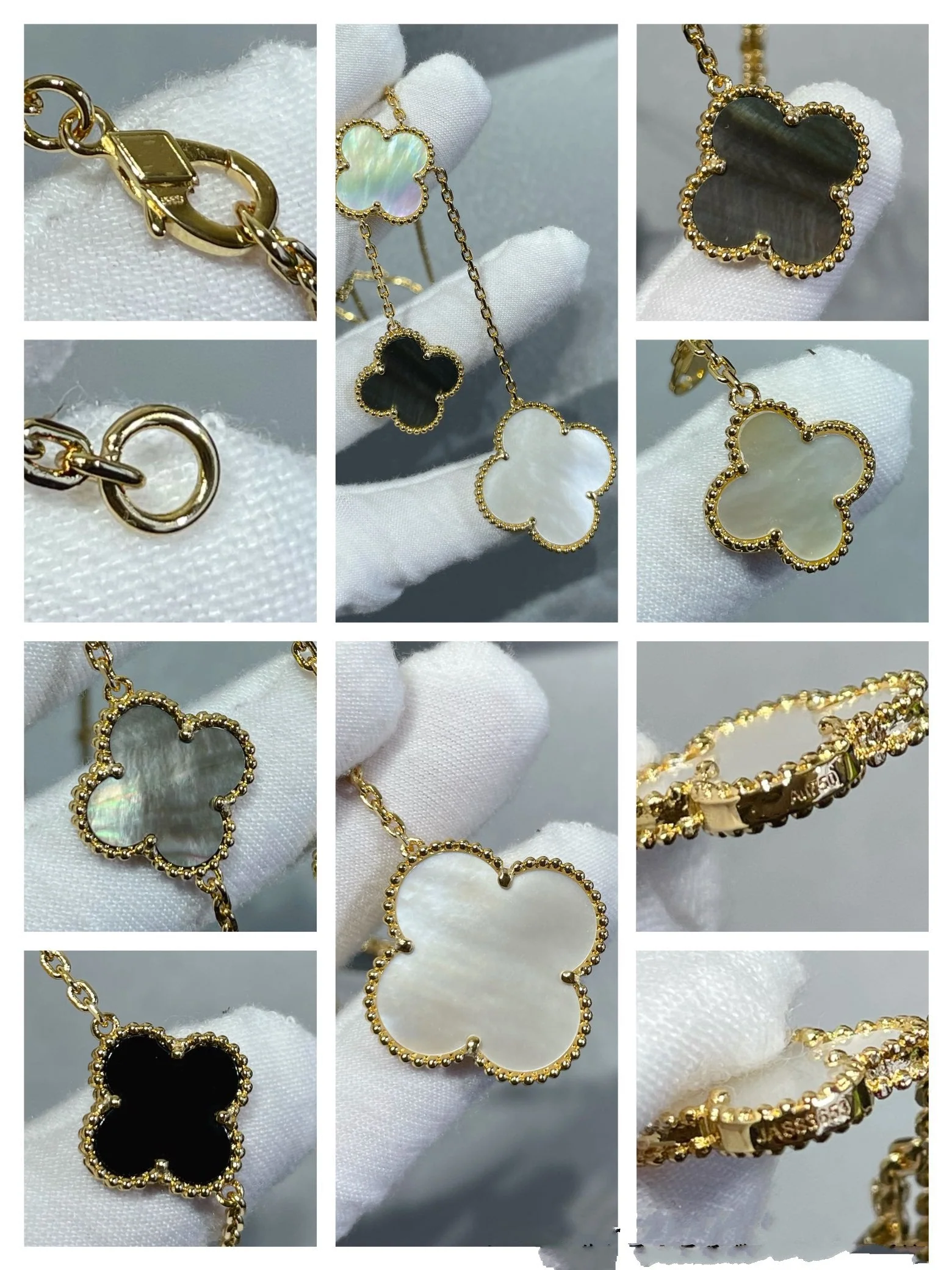 [VA]CLOVER 6 MOTIF MOP ONYX GOLD NECKLACE