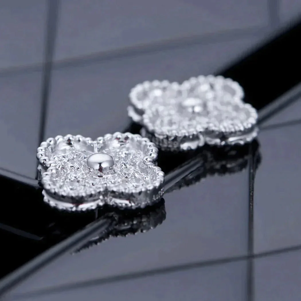 [VA]CLOVER 1 MOTIFS DIAMOND STUD EARRINGS SILVER