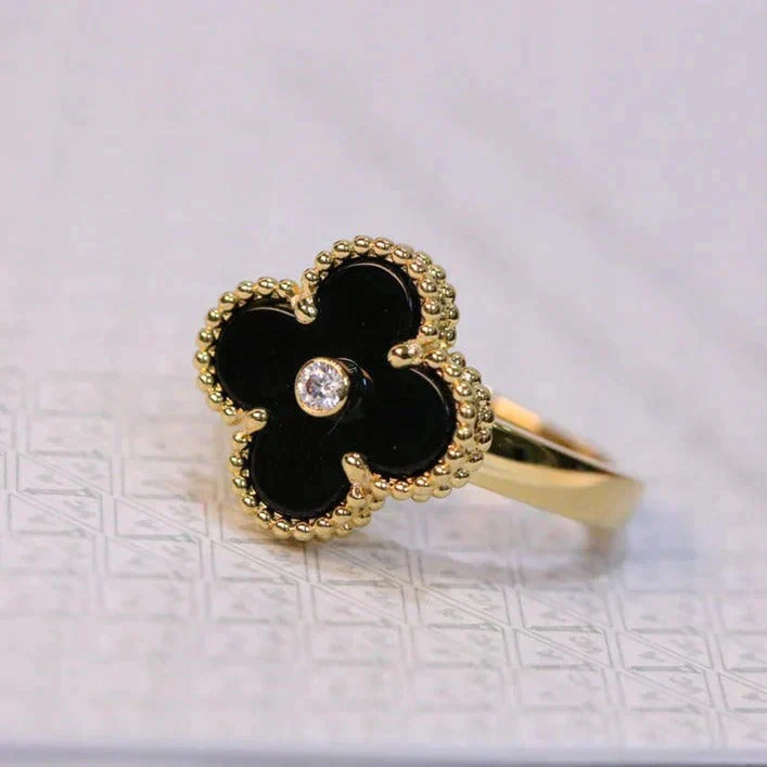 [VA]CLOVER ONYX RING GOLD DIAMOND