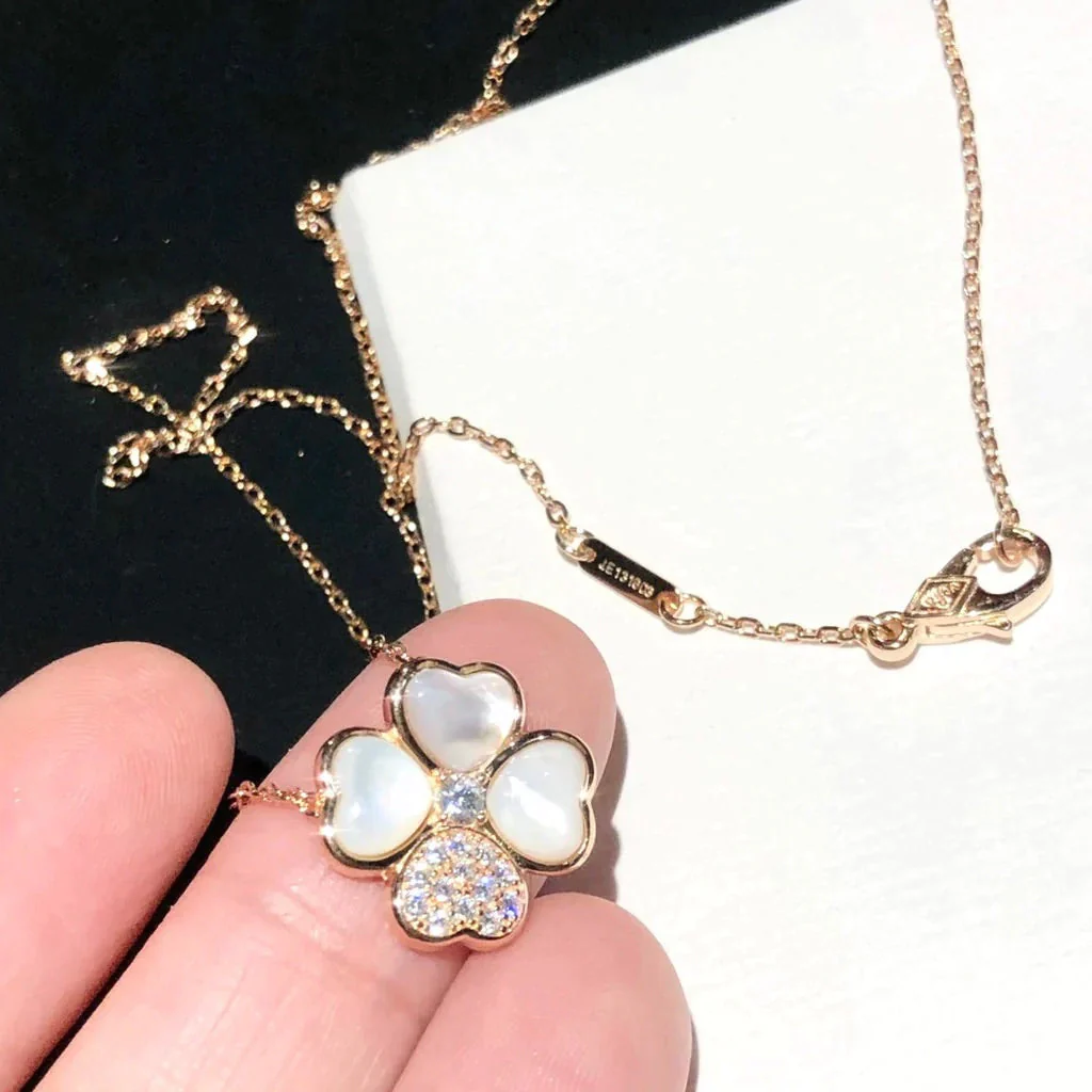 [VA]CLOVER MOP DIAMOND ROSE GOLD NECKLACE