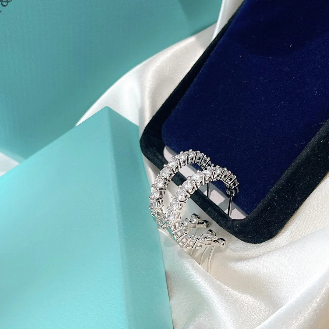 [TF]SILVER DIAMOND HOOP EARRINGS