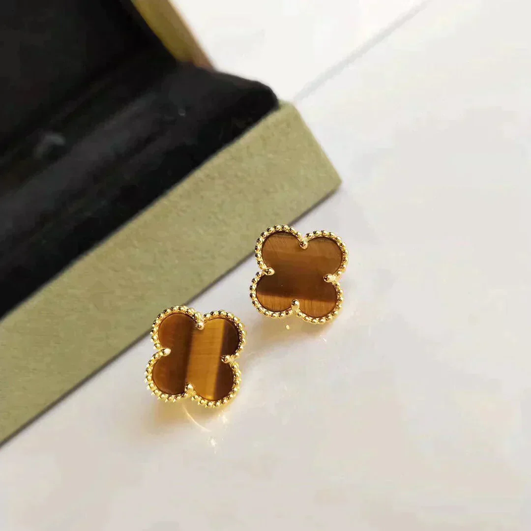 [VA]CLOVER MEDIUM 1 MOTIFS TIGER EYE EARRINGS