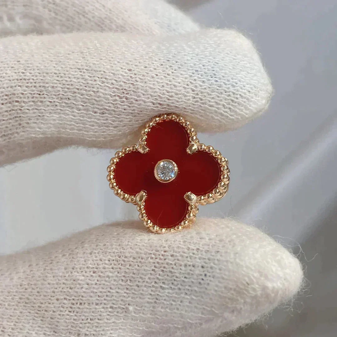 [VA]CLOVER MEDIUM 1 MOTIFS CARNELIAN  DIAMOND earrings