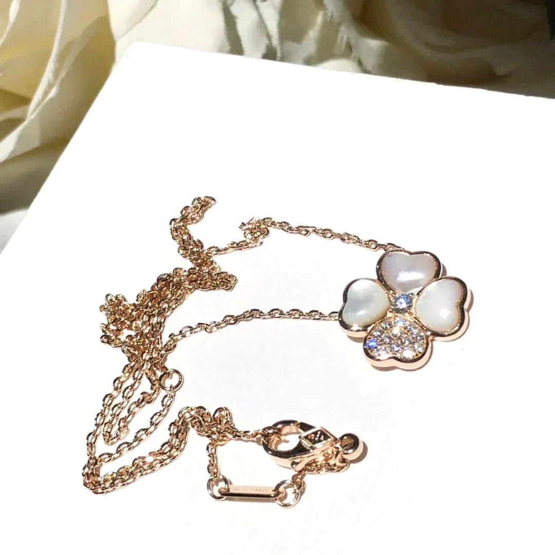 [VA]CLOVER MOP DIAMOND ROSE GOLD NECKLACE