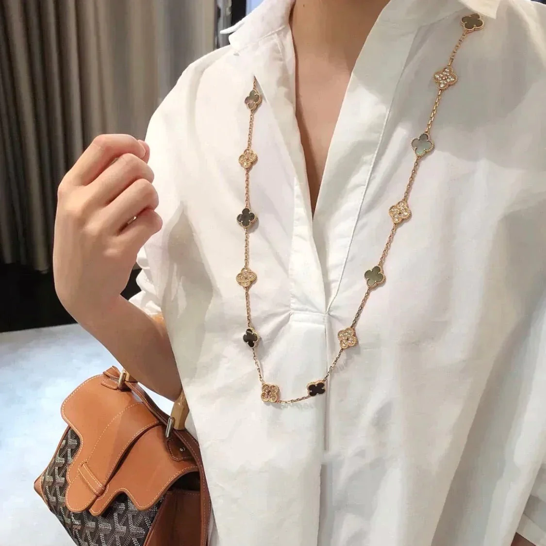 [VA]CLOVER 20 MOTIFS DARK MOP DIAMOND  NECKLACE