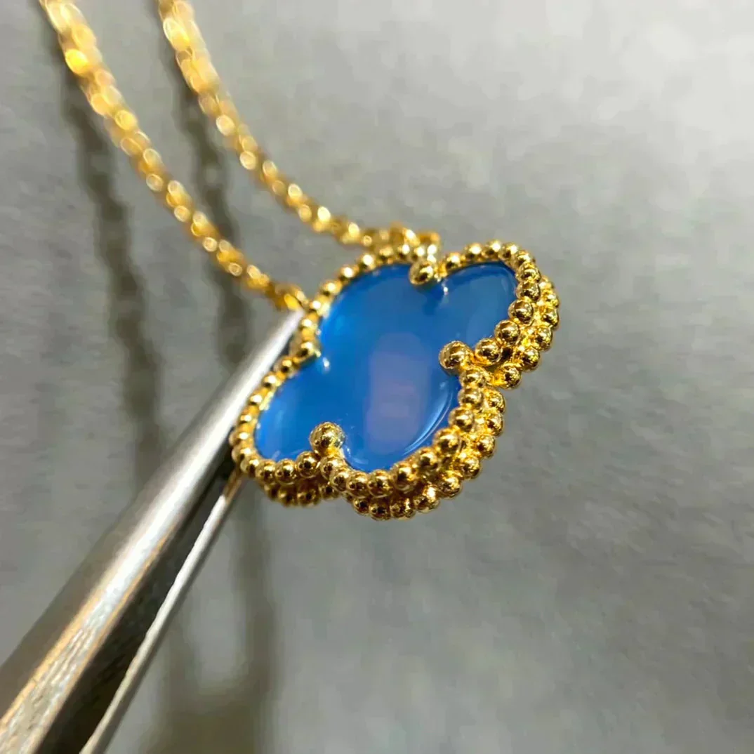 [VA]CLOVER 15MM BLUE AGATE NECKLACE