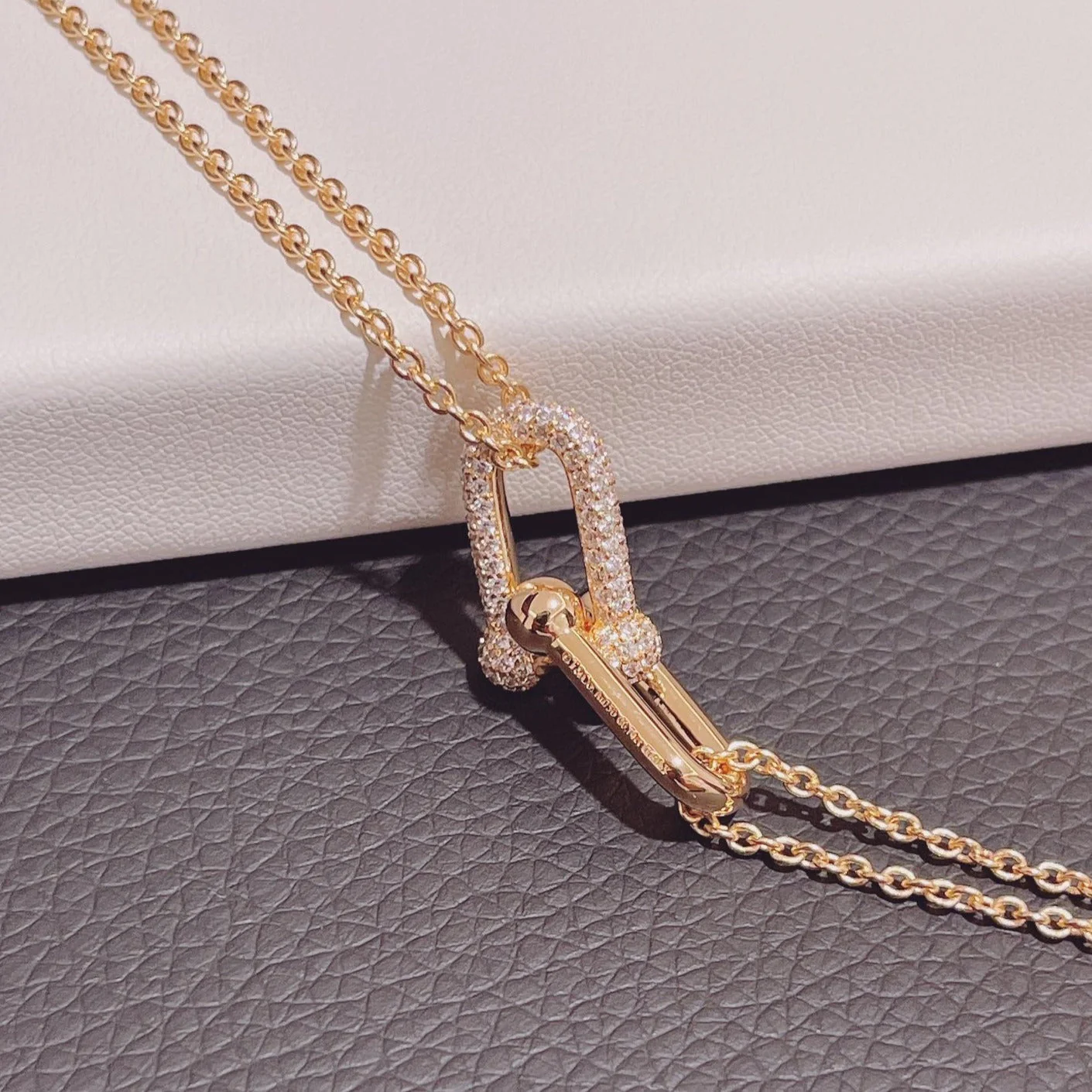 [TF]HARDWEAR DOUBLE LINK PEDANT ROSE GOLD DIAMOND NECKLACE