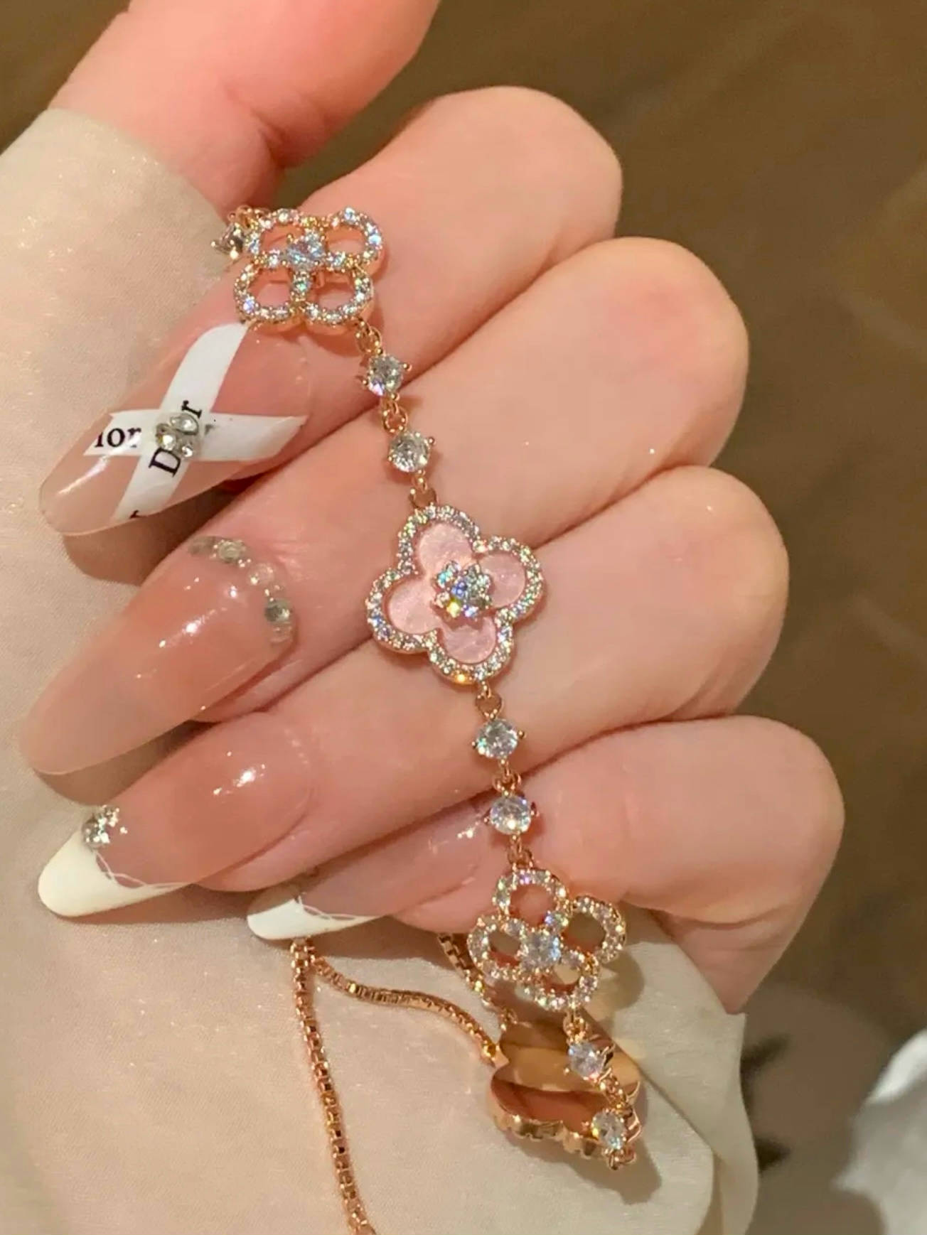 Sakura Pink Four Leaf Clover Lucky Bracelet