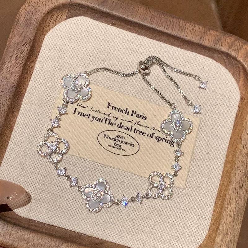 Sakura Pink Four Leaf Clover Lucky Bracelet