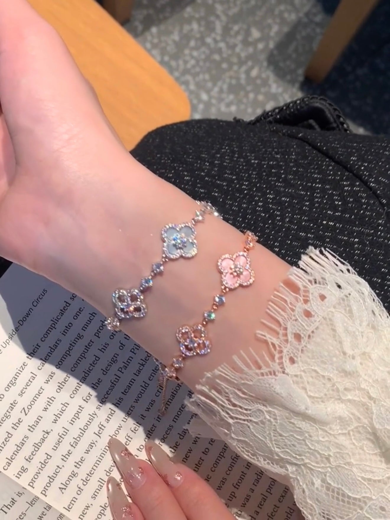 Sakura Pink Four Leaf Clover Lucky Bracelet
