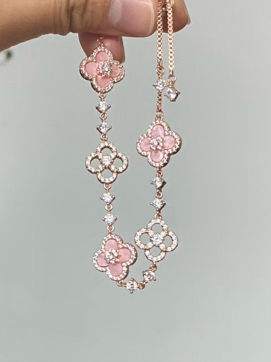 Sakura Pink Four Leaf Clover Lucky Bracelet