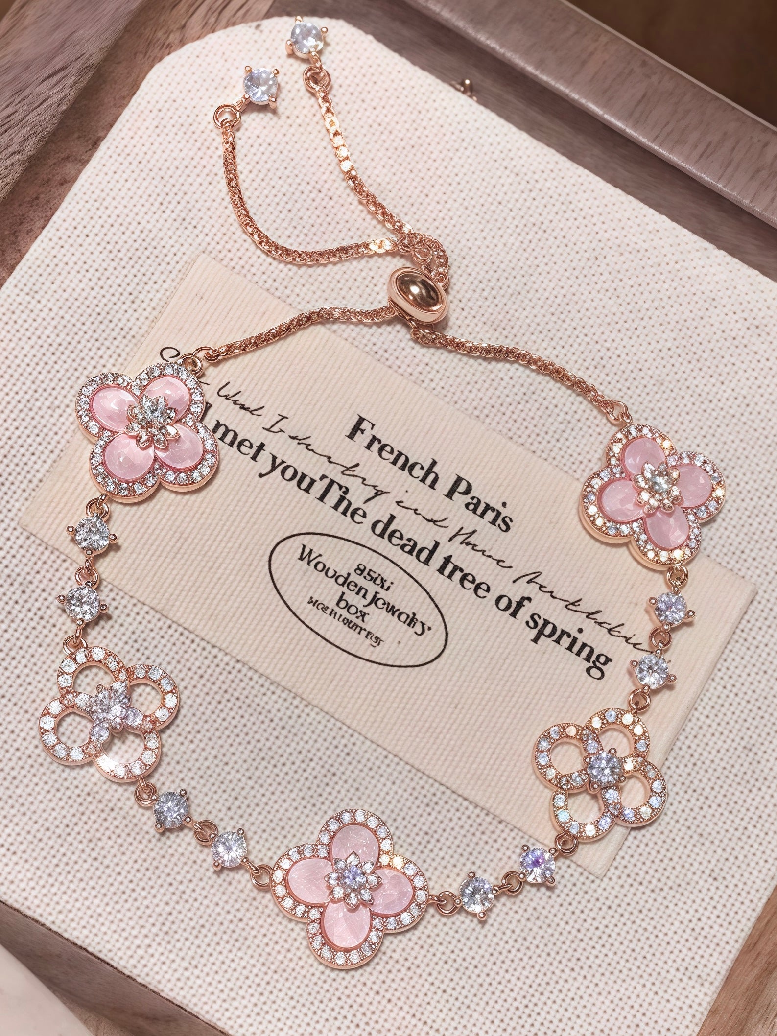 Sakura Pink Four Leaf Clover Lucky Bracelet